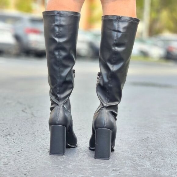 Women Mid Calf Square Toe Heel Boot Black Color - Picture 8 of 8